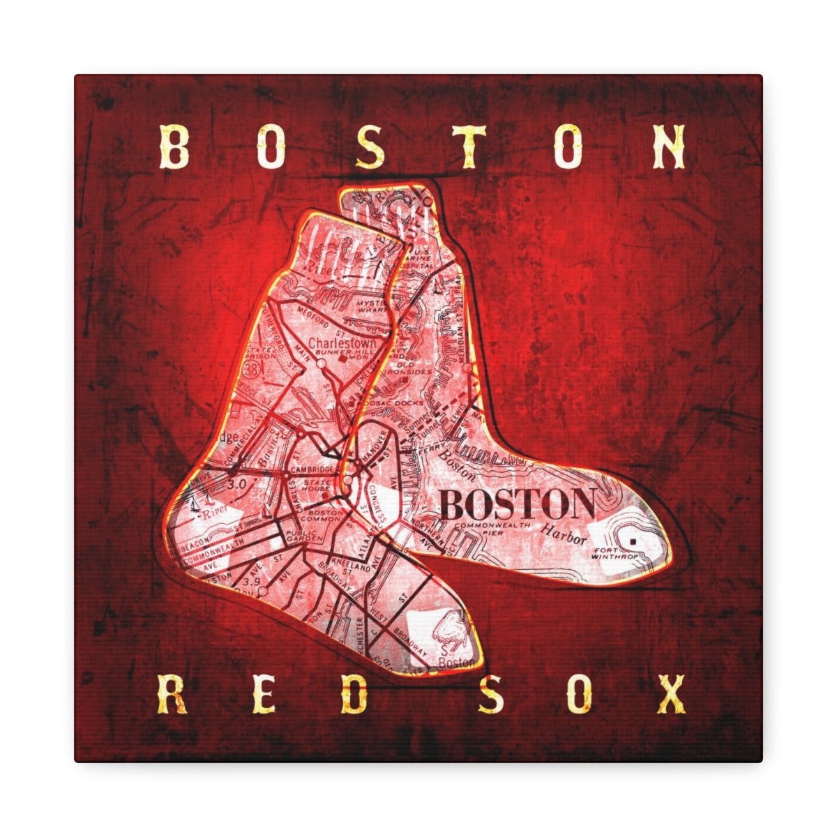 Boston Red Sox Vintage Canvas Map – Retro League Art
