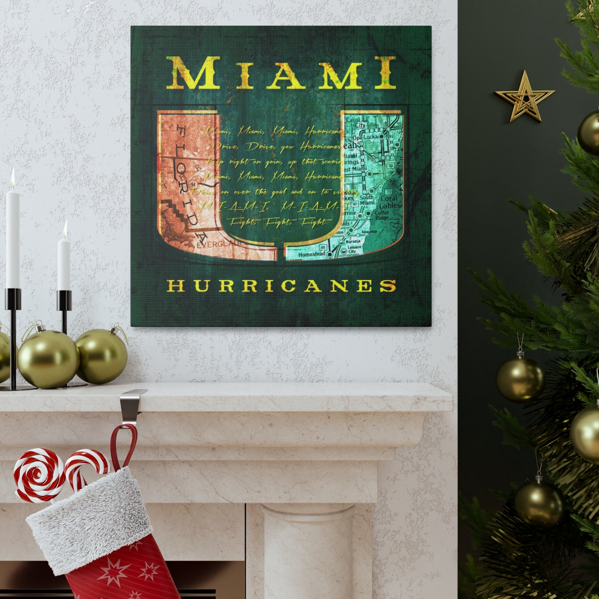 Miami Hurricanes Vintage Canvas Map | Fight Song Lyrics