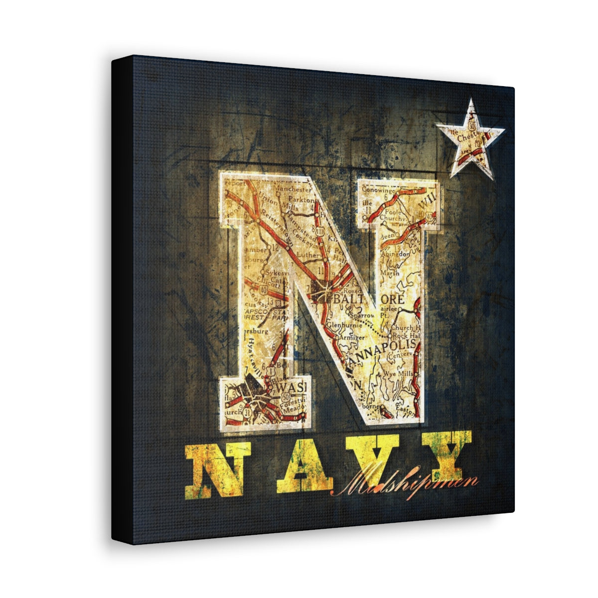 Navy Midshipmen Vintage Canvas Map