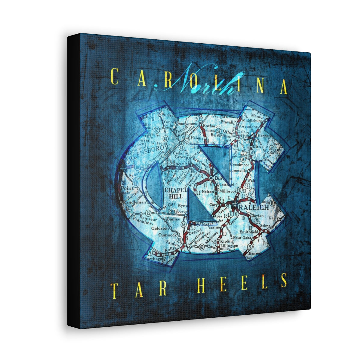 North Carolina Tar Heels Vintage Canvas Map