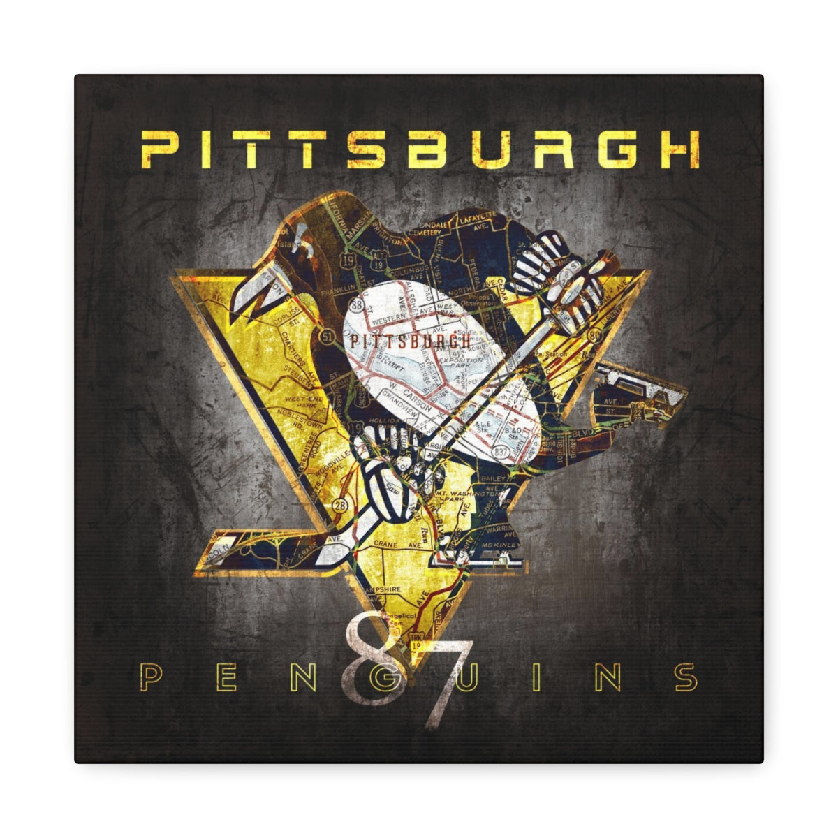 Pittsburgh Penguins Vintage Canvas Map