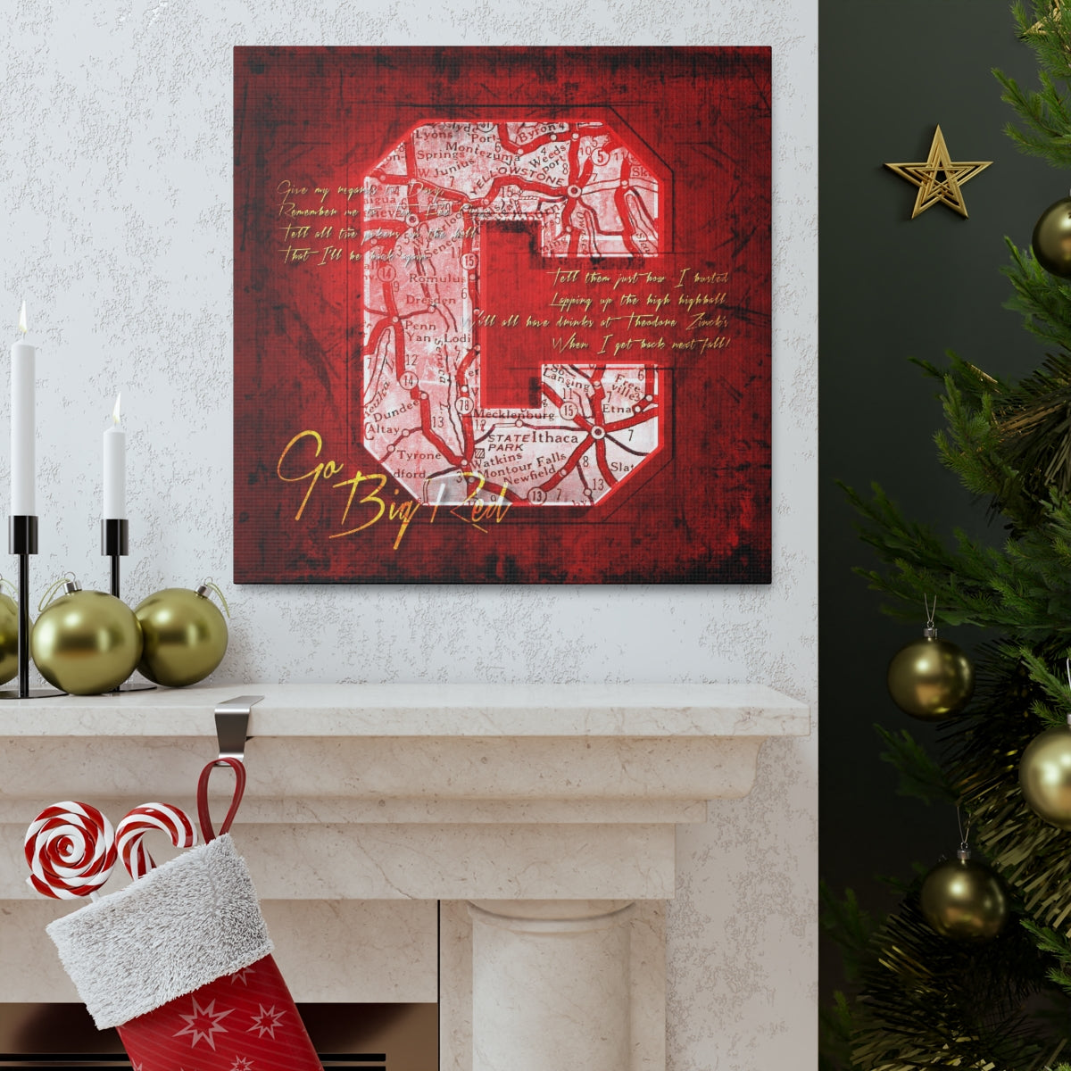 Cornell University Big Red Vintage Canvas Map | Fight Song Lyrics