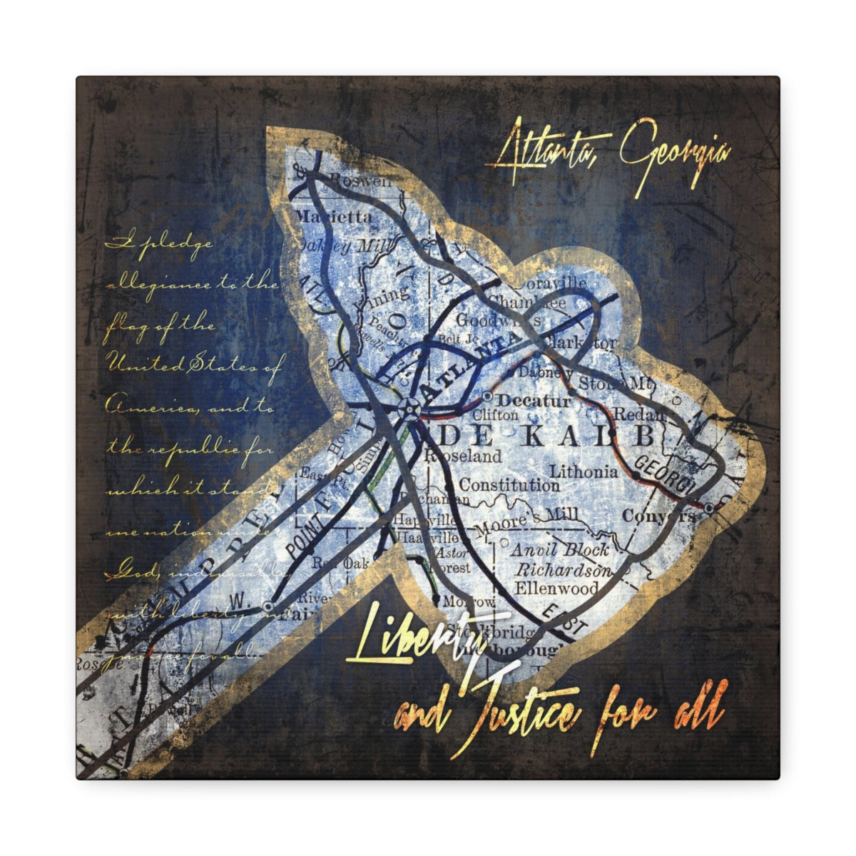 Atlanta Braves Vintage Canvas Map | Tomahawk Chop