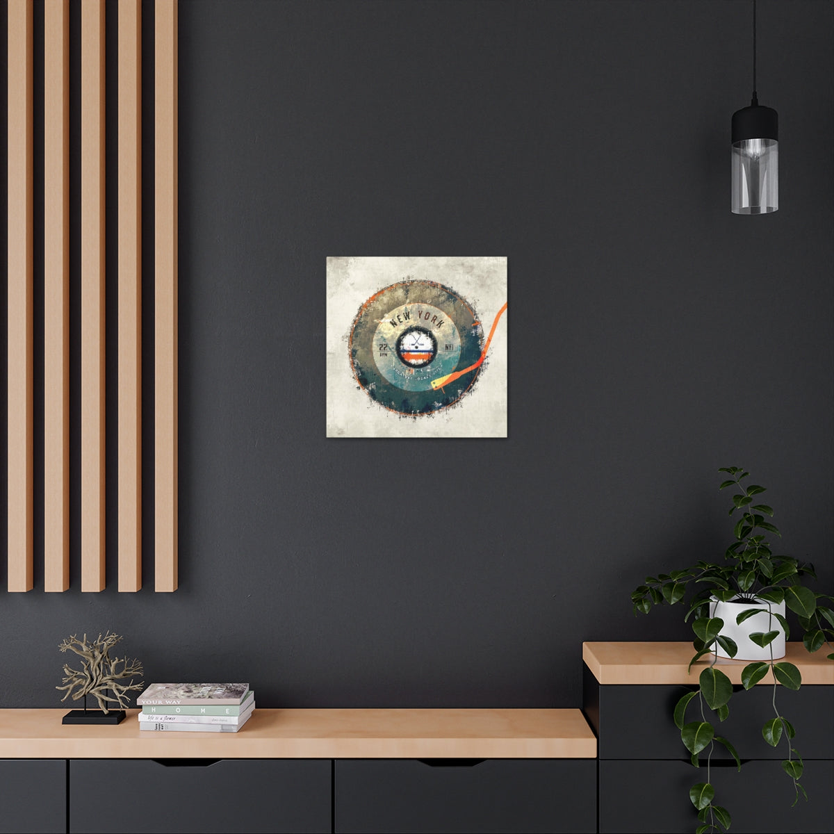 New York Islanders Hockey Puck Turntable Canvas Art