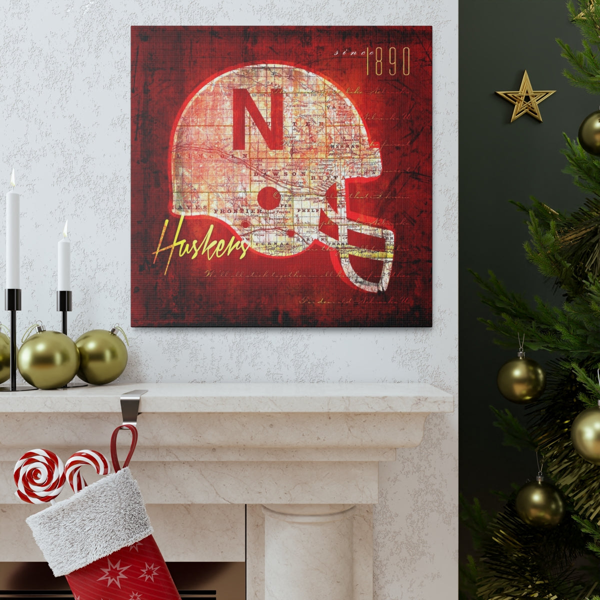 Nebraska Cornhuskers Vintage Canvas Map