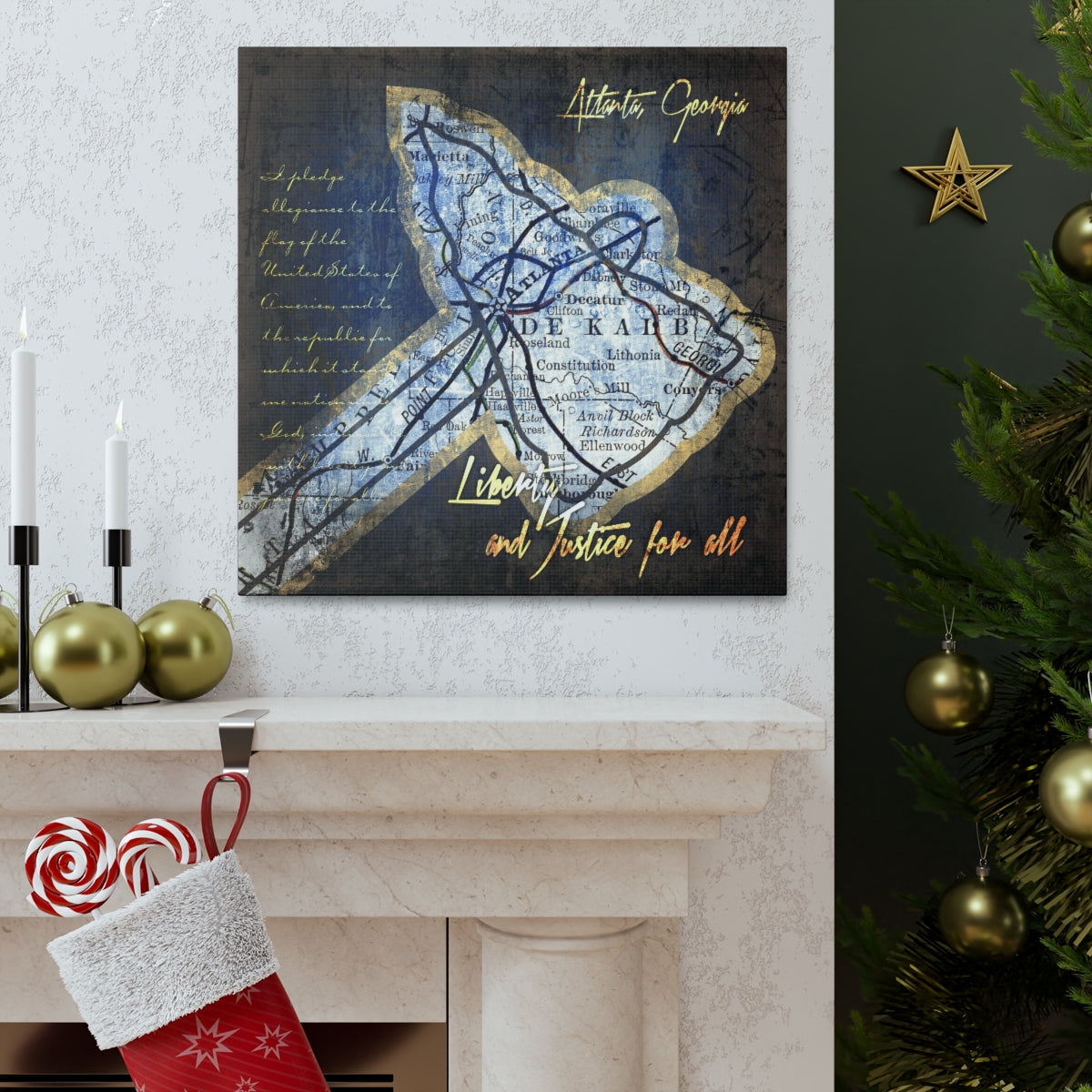 Atlanta Braves Vintage Canvas Map | Tomahawk Chop