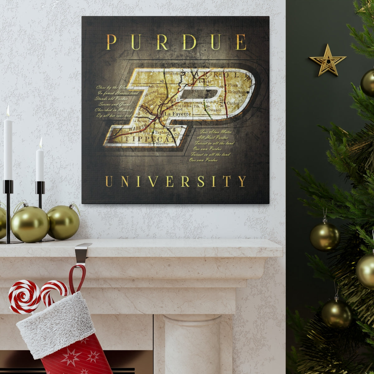 Purdue Boilermakers Vintage Canvas Map | Fight Song Lyrics
