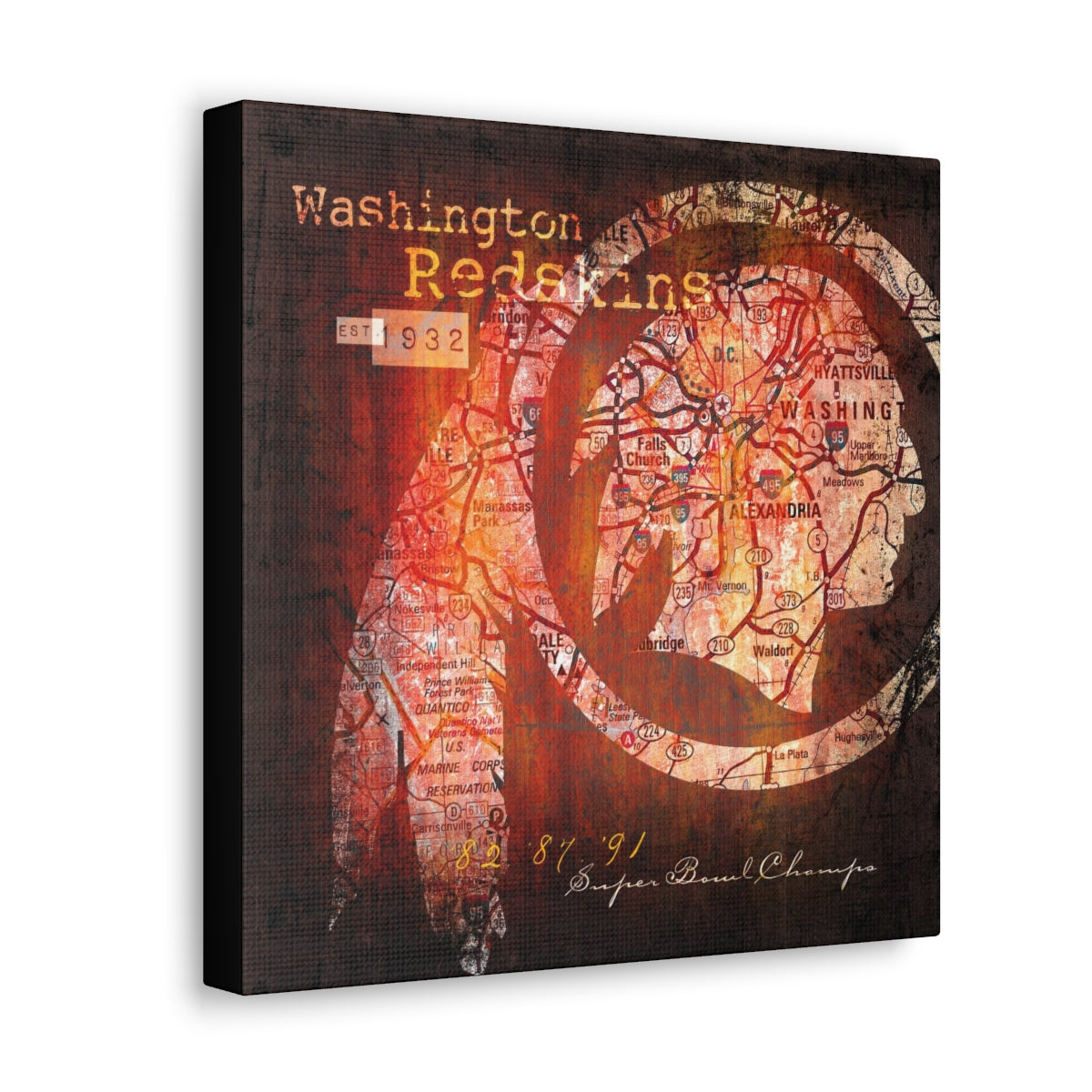Washington Redskins Vintage Canvas Map | Throwback