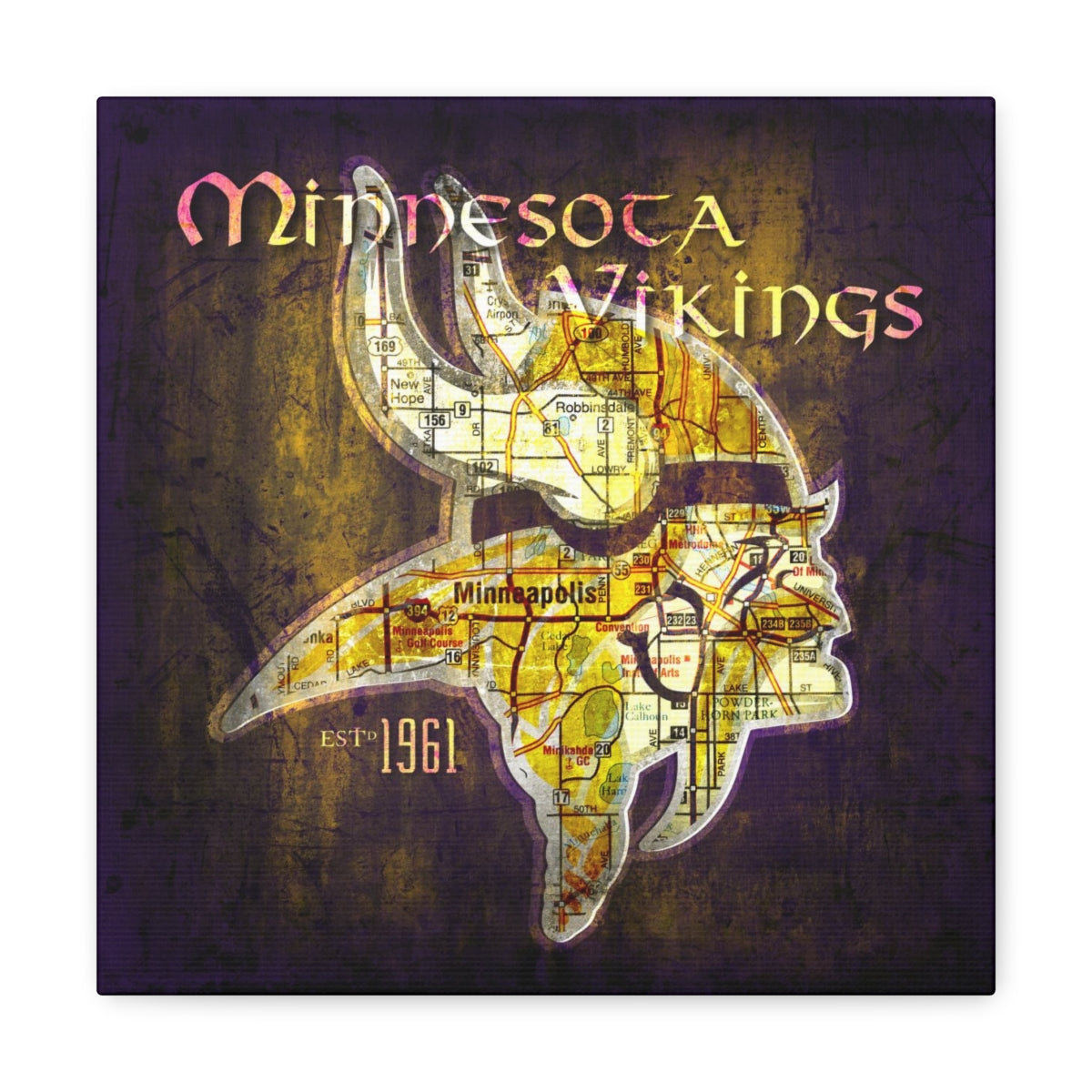 Minnesota Vikings Vintage Canvas Map – Retro League Art