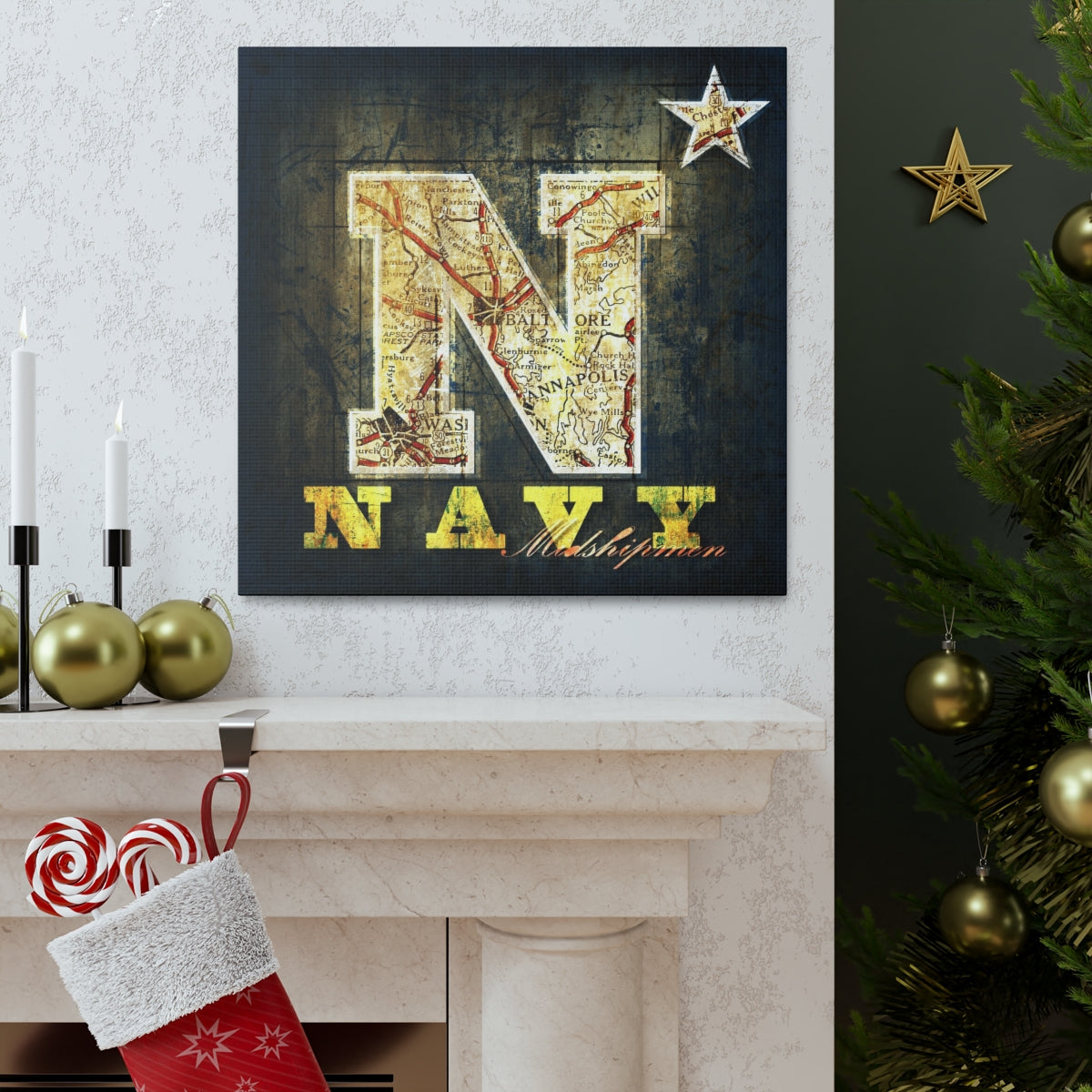 Navy Midshipmen Vintage Canvas Map