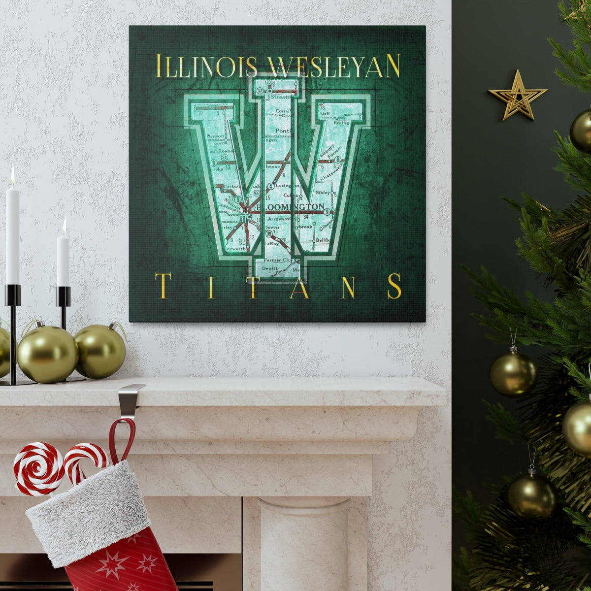 Illinois Wesleyan Titans Vintage Canvas Map