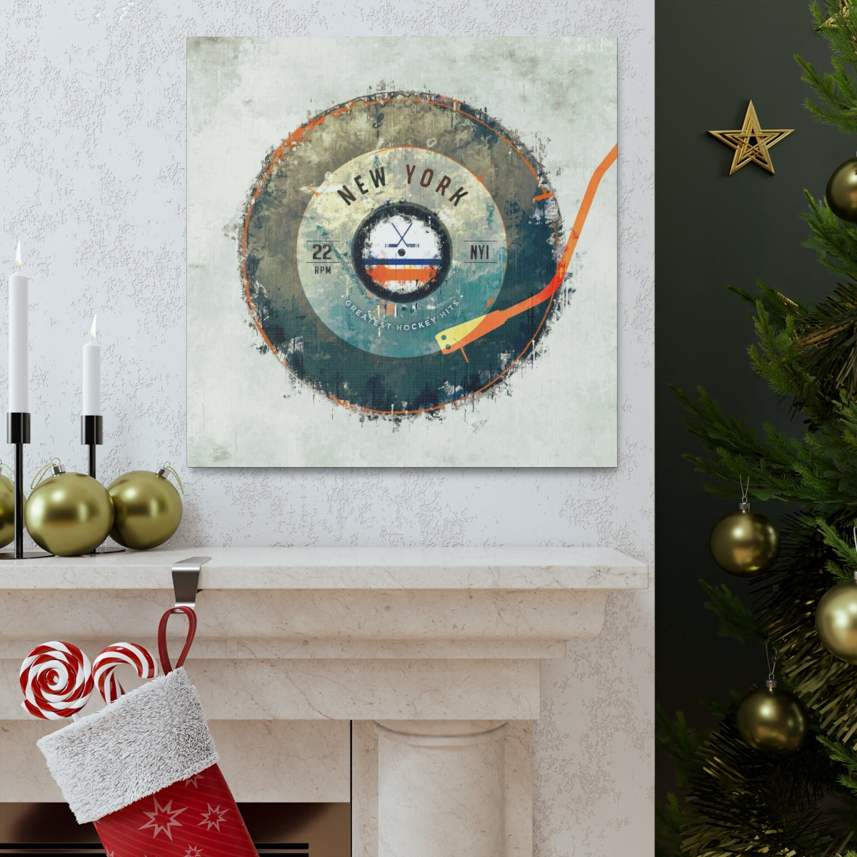 New York Islanders Hockey Puck Turntable Canvas Art