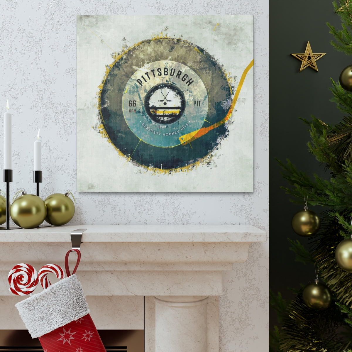 Pittsburgh Penguins Hockey Puck Turntable Canvas Art