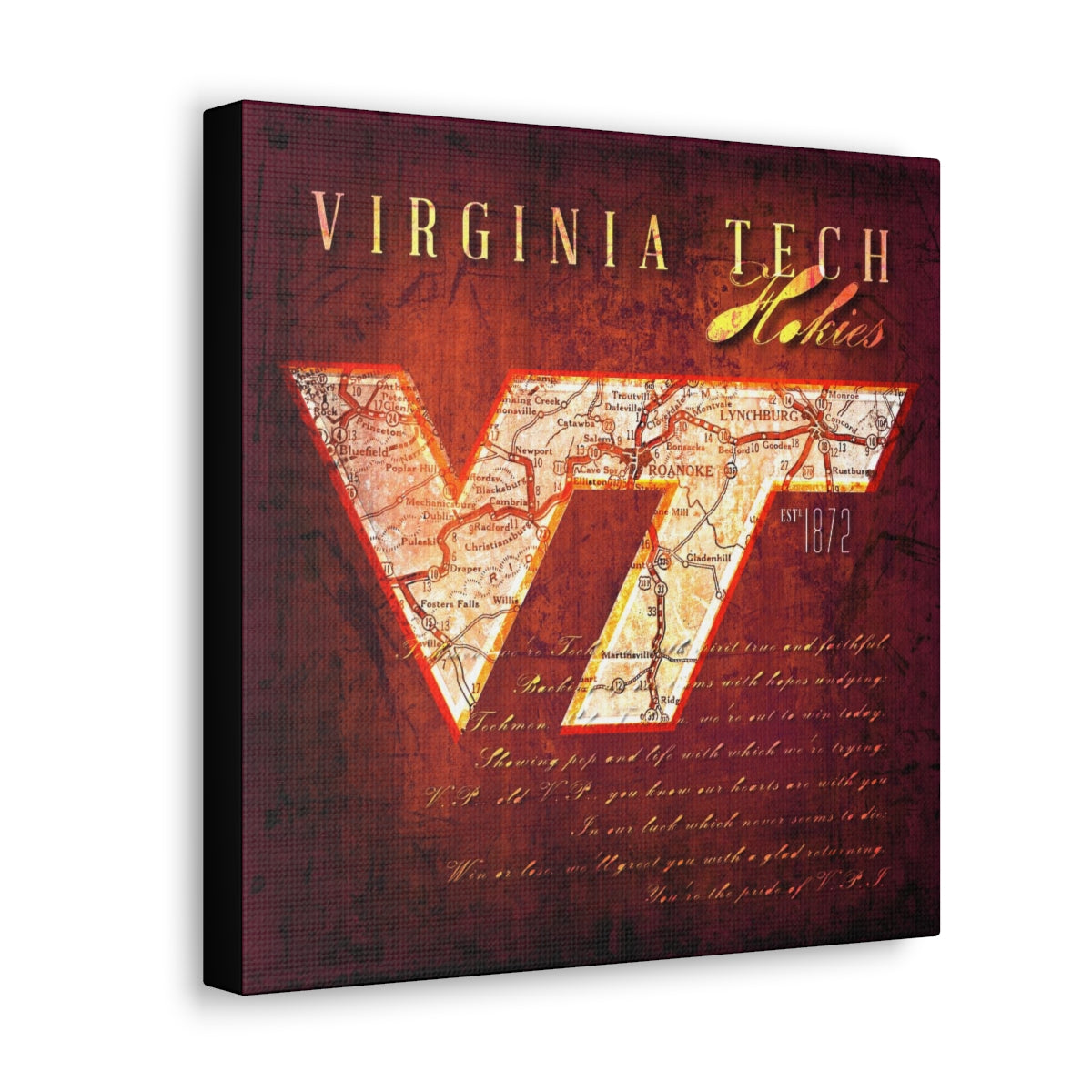 Virginia Tech Hokies Vintage Canvas Map