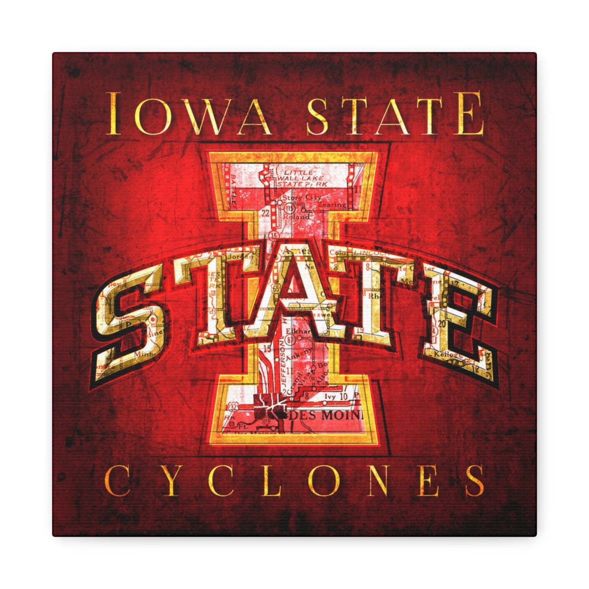 Iowa State Cyclones Vintage Canvas Map