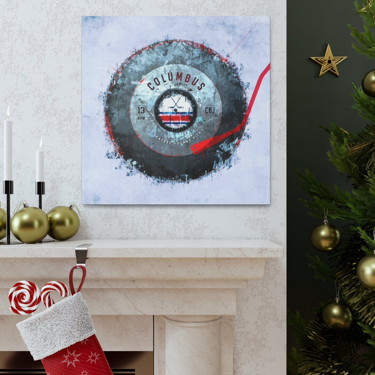 Columbus Blue Jackets Hockey Puck Turntable Canvas Art