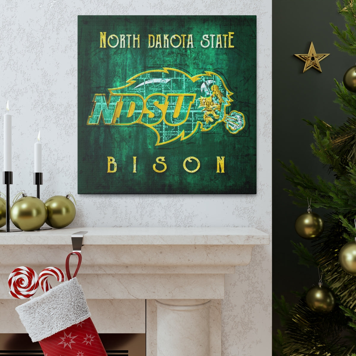 North Dakota State Bison Vintage Canvas Map