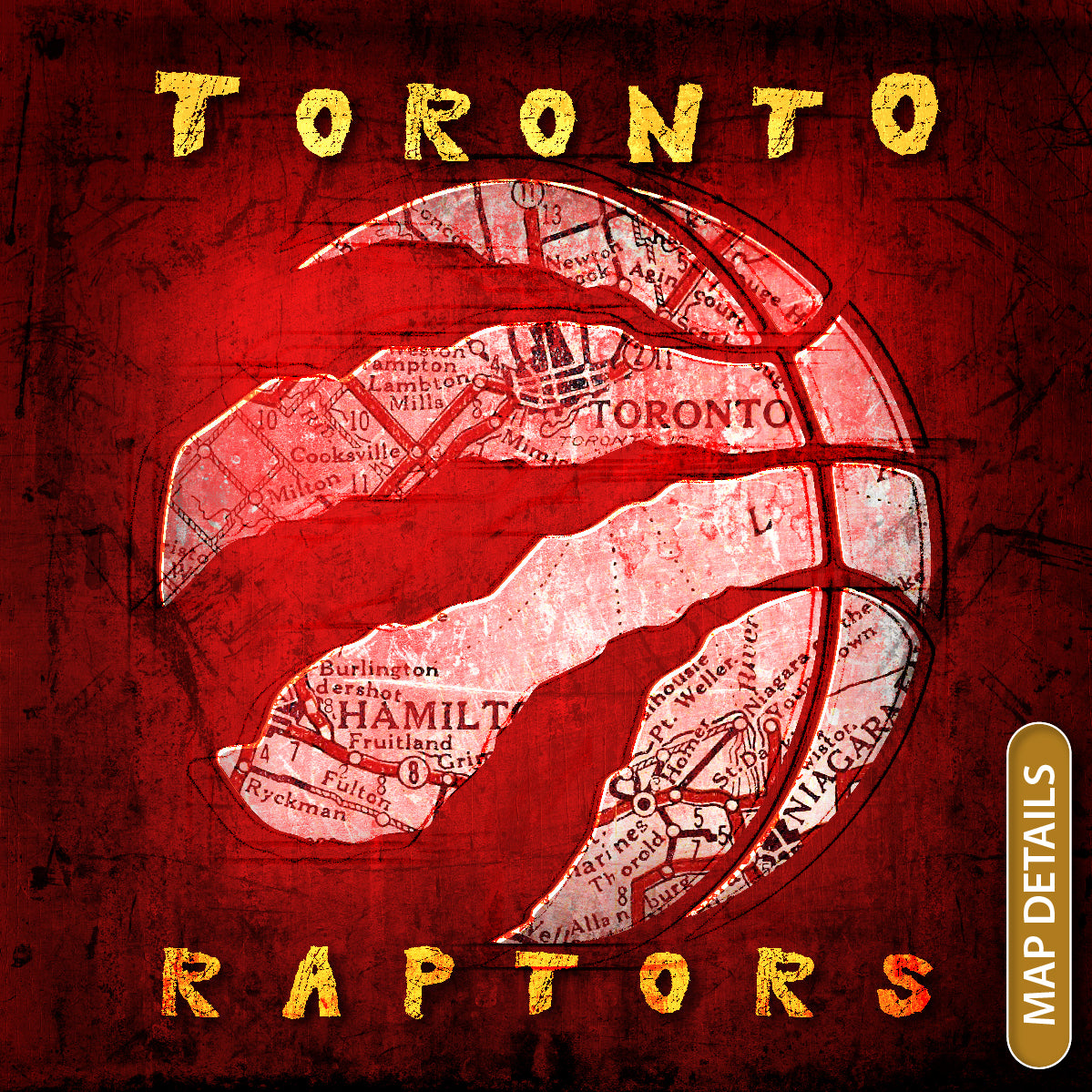 Toronto Raptors Vintage Canvas Map