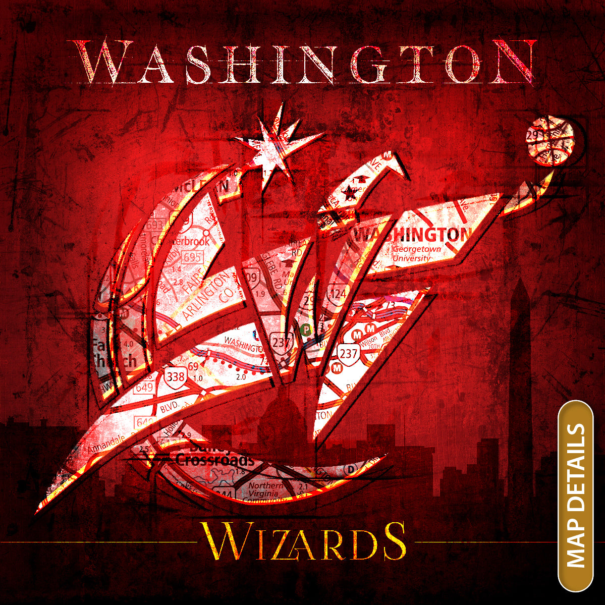 Washington Wizards Vintage Canvas Map