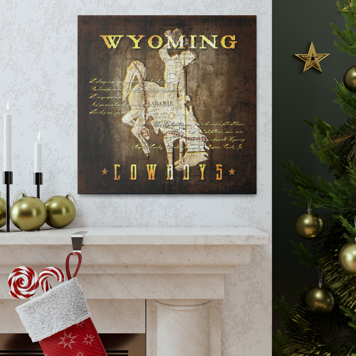 Wyoming Cowboys Vintage Canvas Map | Fight Song Lyrics