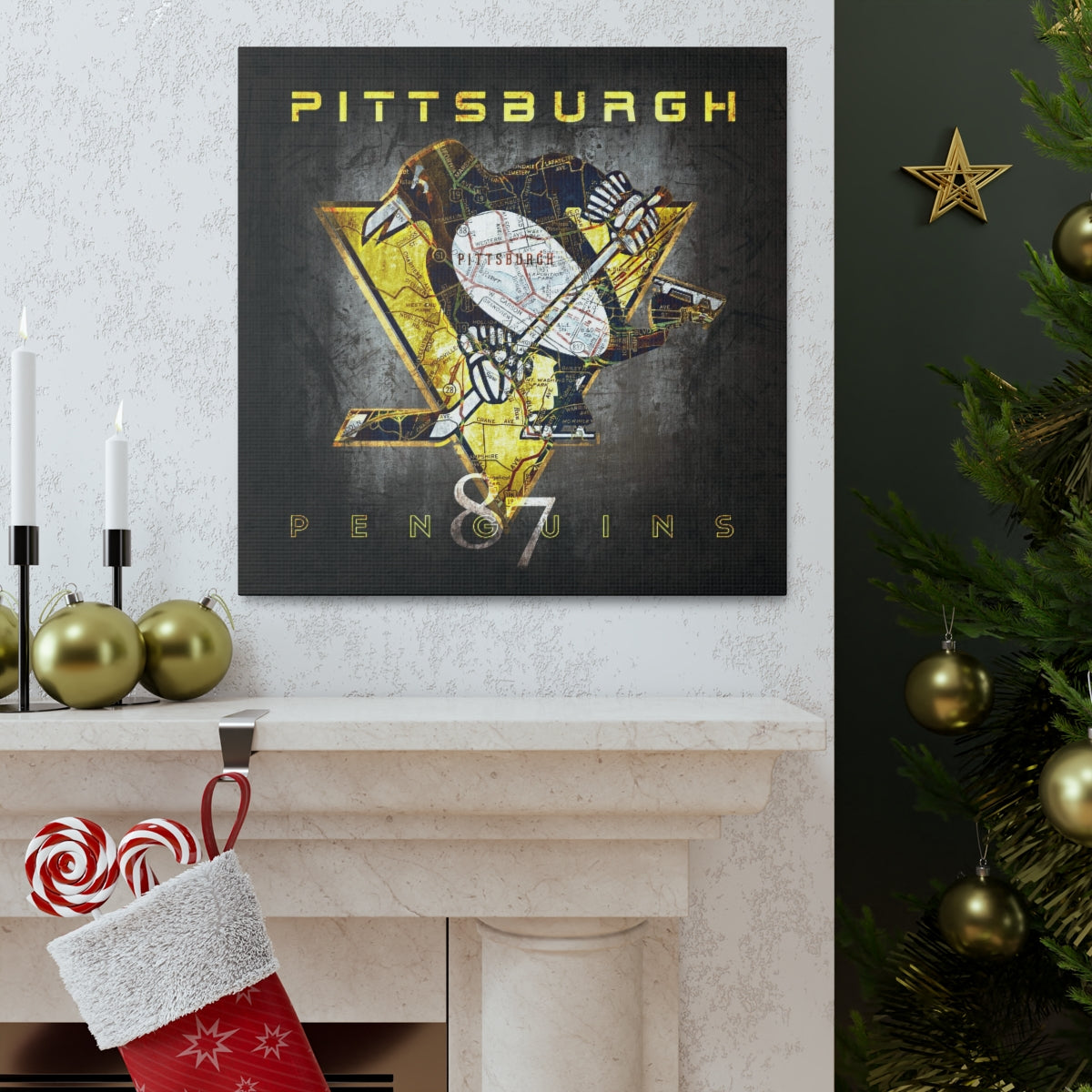 Pittsburgh Penguins Vintage Canvas Map