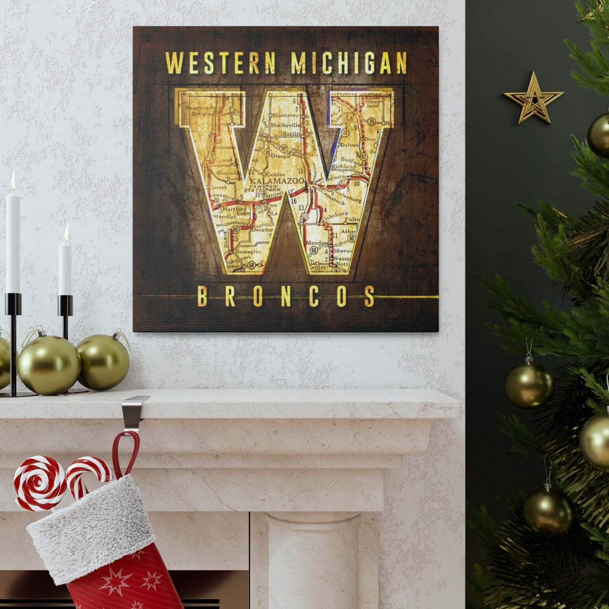 Western Michigan University Broncos Vintage Canvas Map