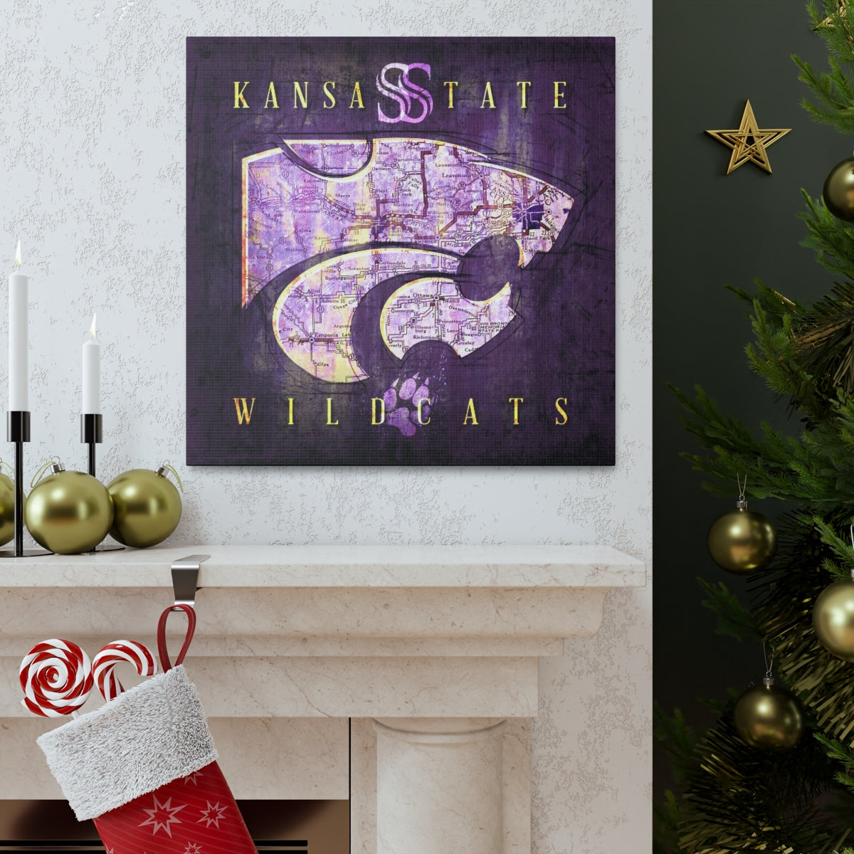 Kansas State Wildcats Vintage Canvas Map