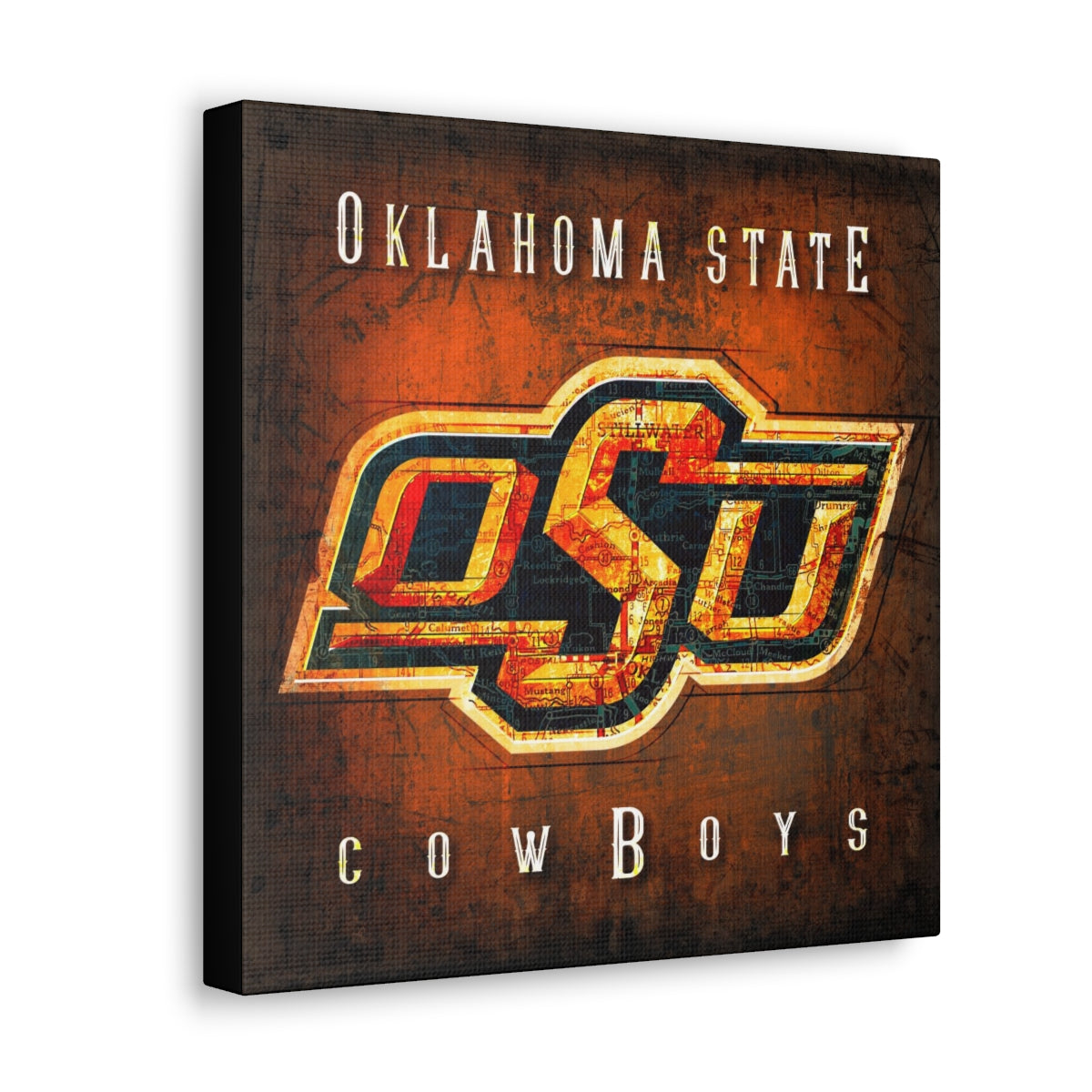 Oklahoma State Cowboys Vintage Canvas Map