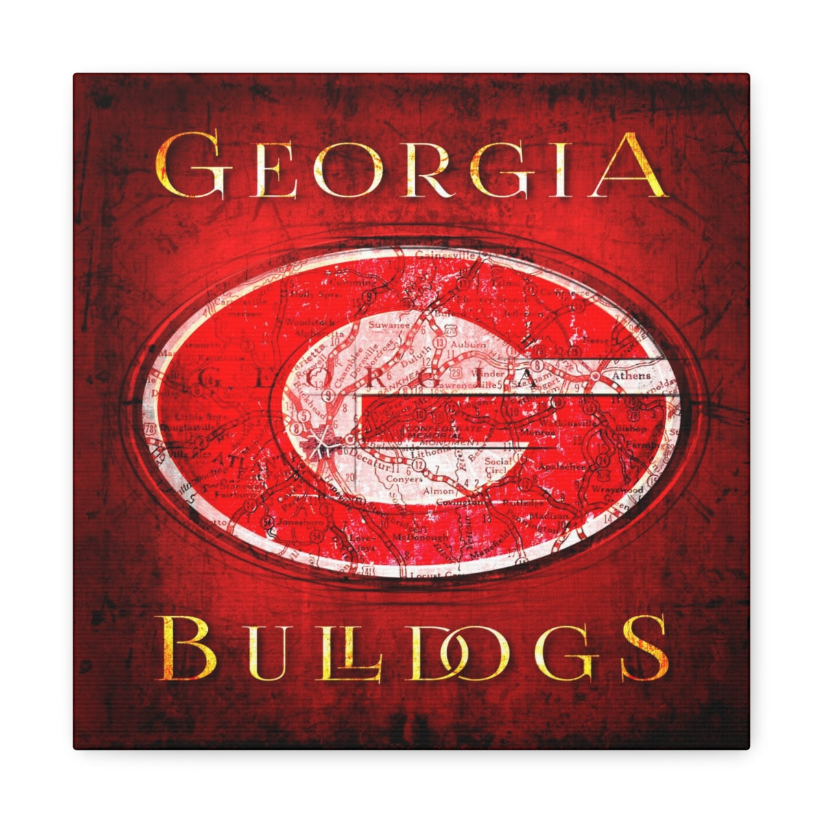 Georgia Bulldogs Vintage Canvas Map