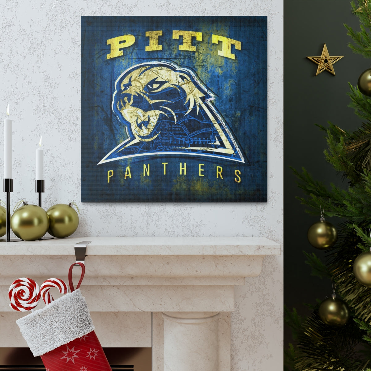 Pitt Panthers Vintage Canvas Map