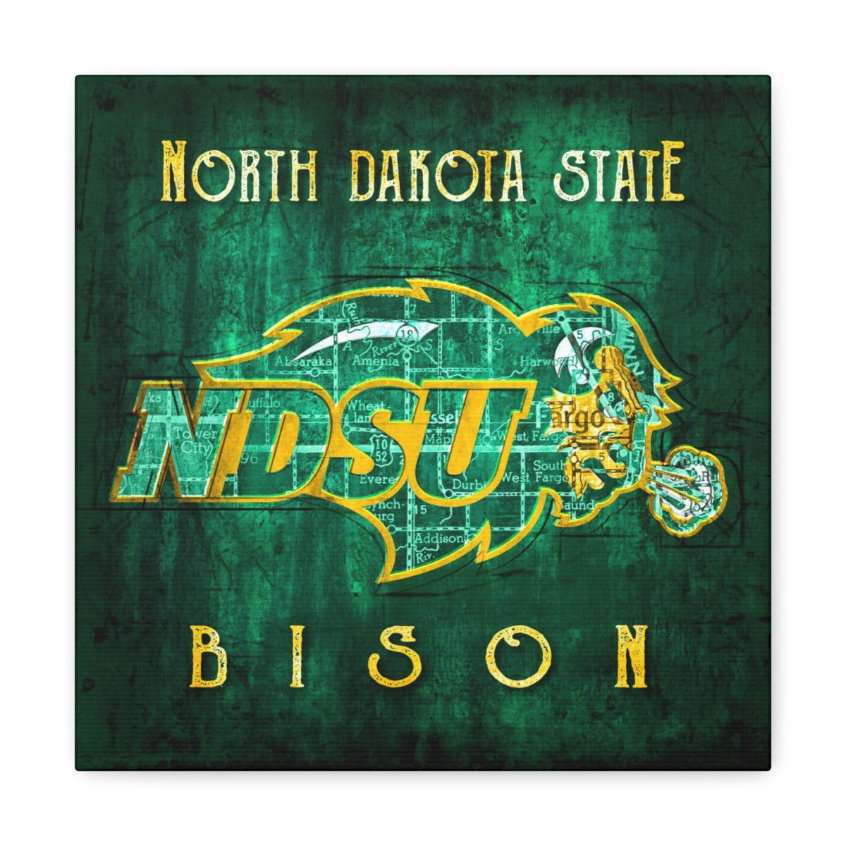 North Dakota State Bison Vintage Canvas Map