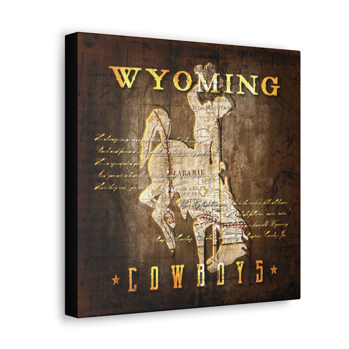 Wyoming Cowboys Vintage Canvas Map | Fight Song Lyrics