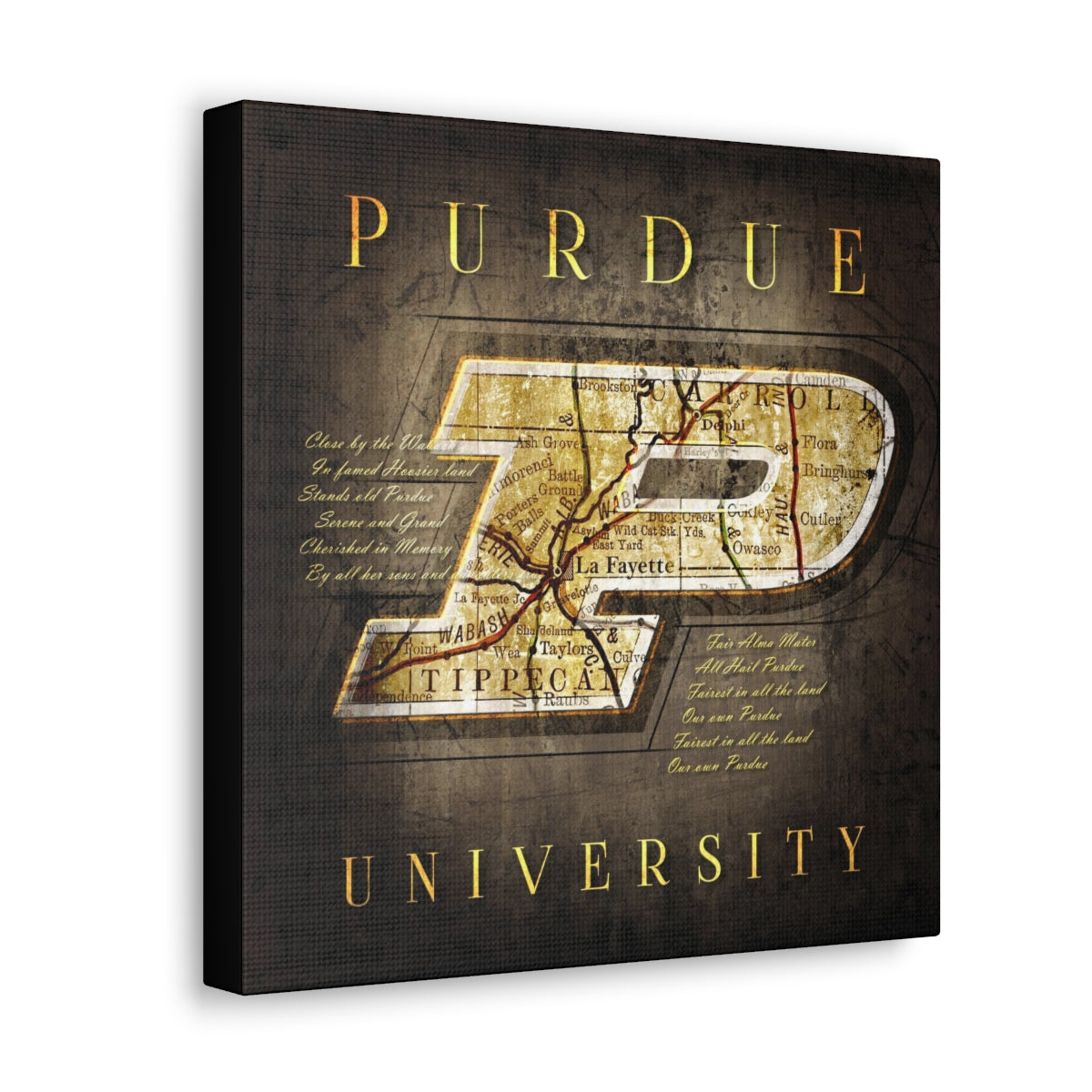 Purdue Boilermakers Vintage Canvas Map | Fight Song Lyrics