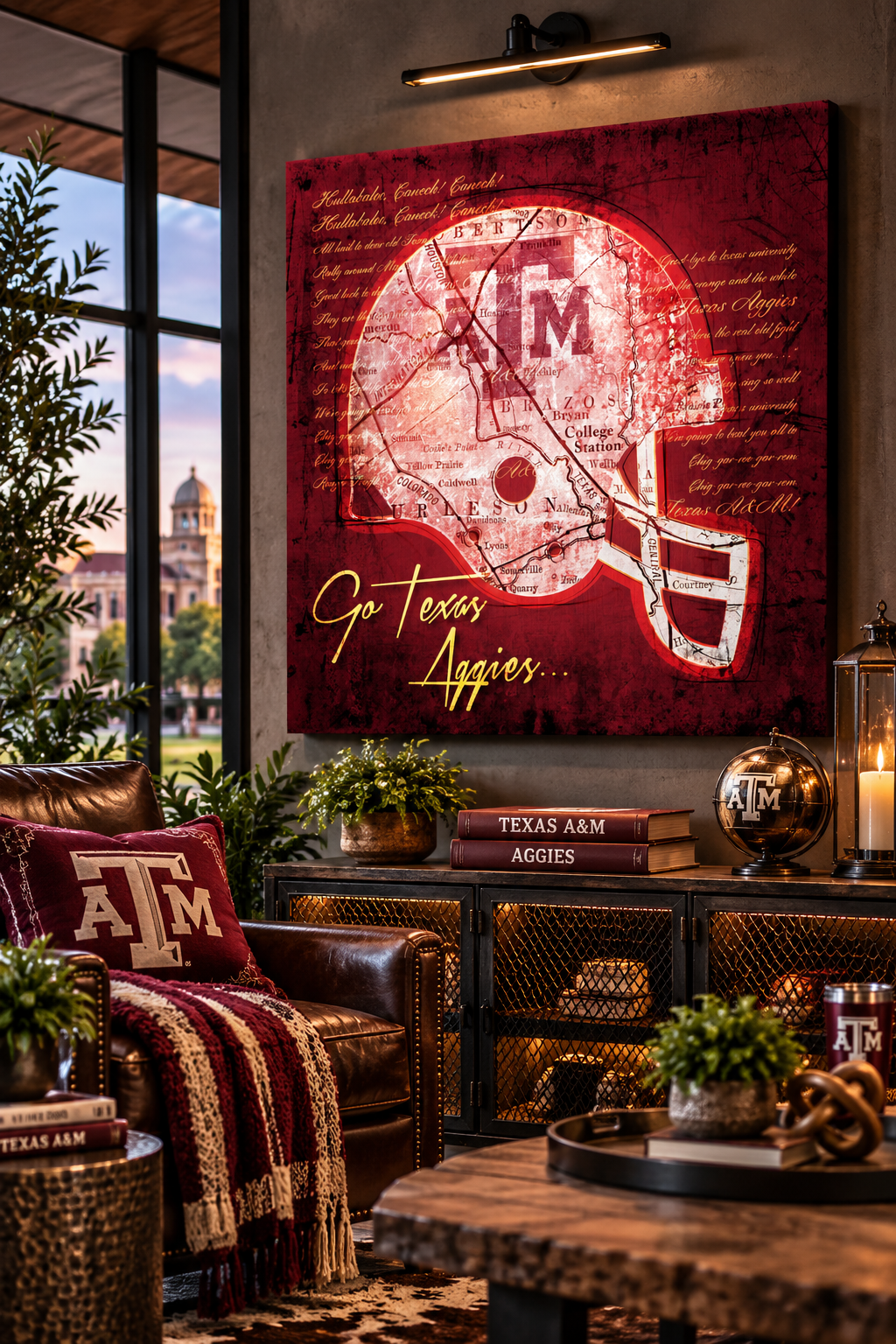 Texas A&M Aggies Canvas Wall Art | Vintage College Station Map & Aggie War Hymn