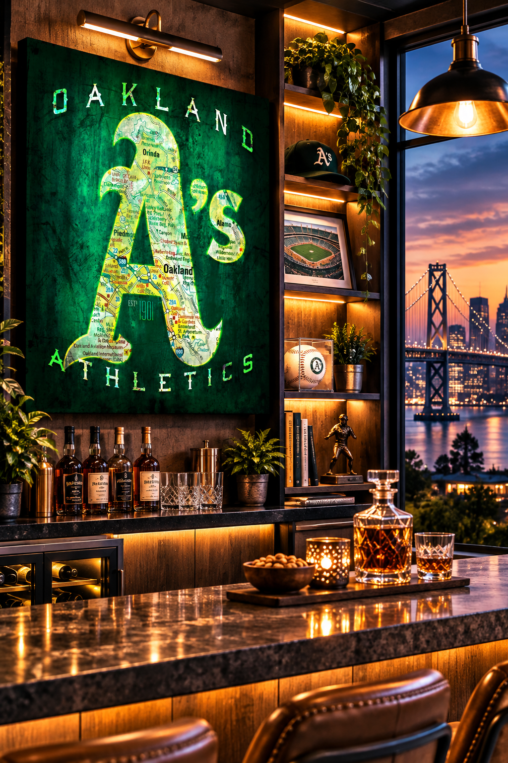 Oakland Athletics Canvas Wall Art | Vintage Oakland City Map, Classic A's Logo & Baseball Design