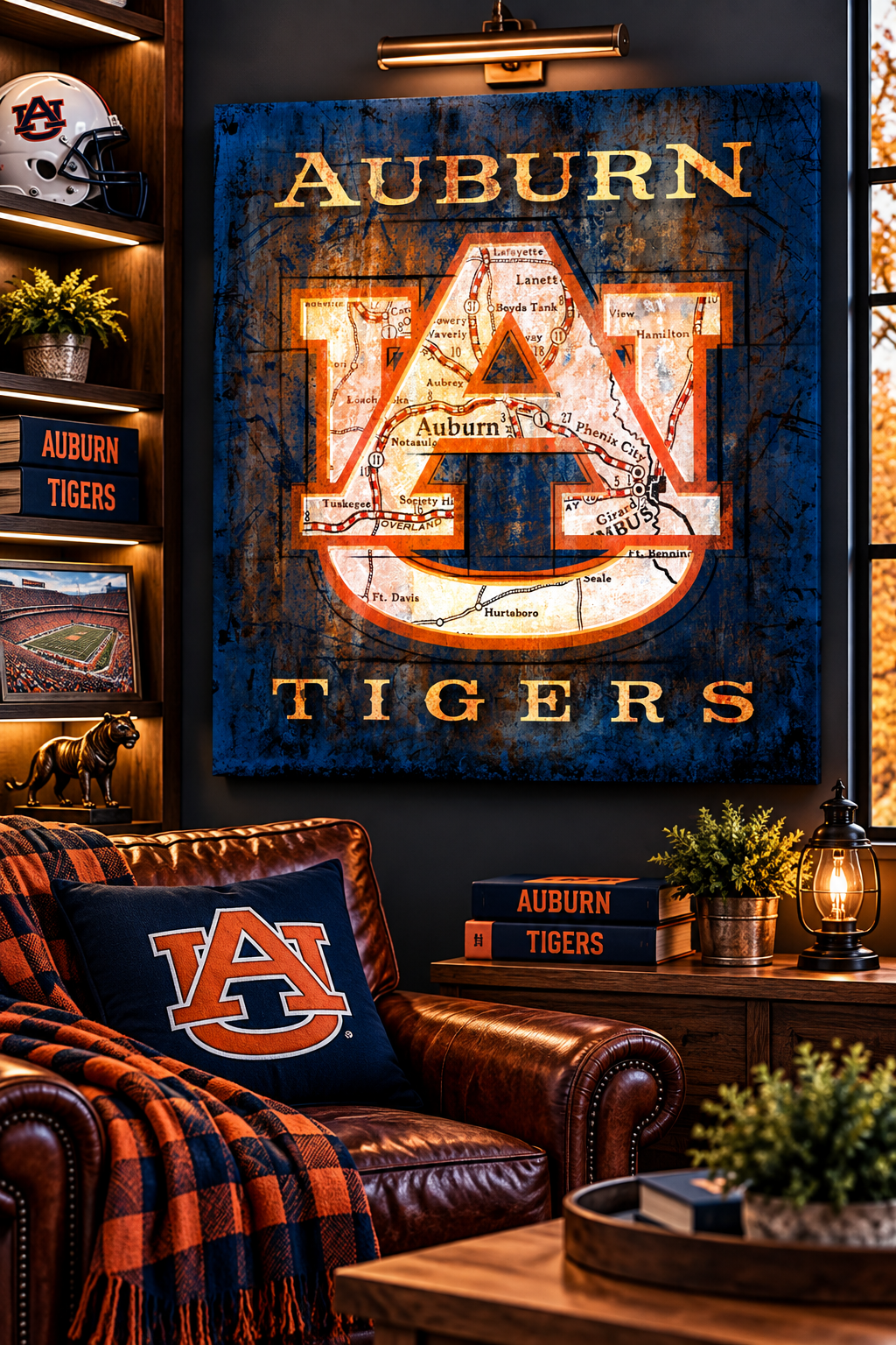 Auburn Tigers Wall Art | Vintage Auburn Alabama Map Canvas Print | College Football Decor
