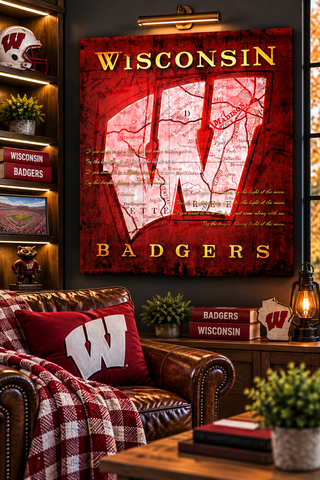 Wisconsin Badgers Wall Art | Vintage Madison Map & Fight Song Canvas