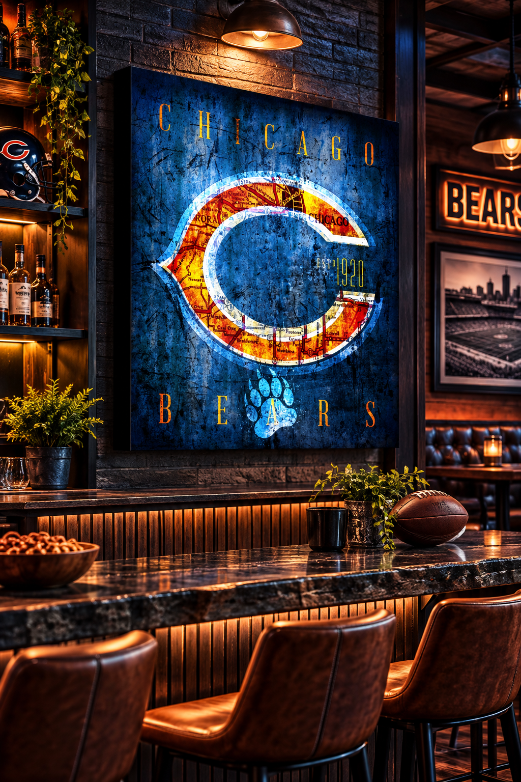 Chicago Bears Wall Art | Vintage Chicago City Map Football Canvas Print