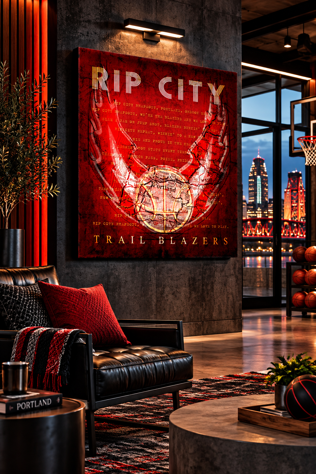 Portland Trail Blazers Canvas Wall Art | Vintage Portland City Map | RIP City Basketball Decor