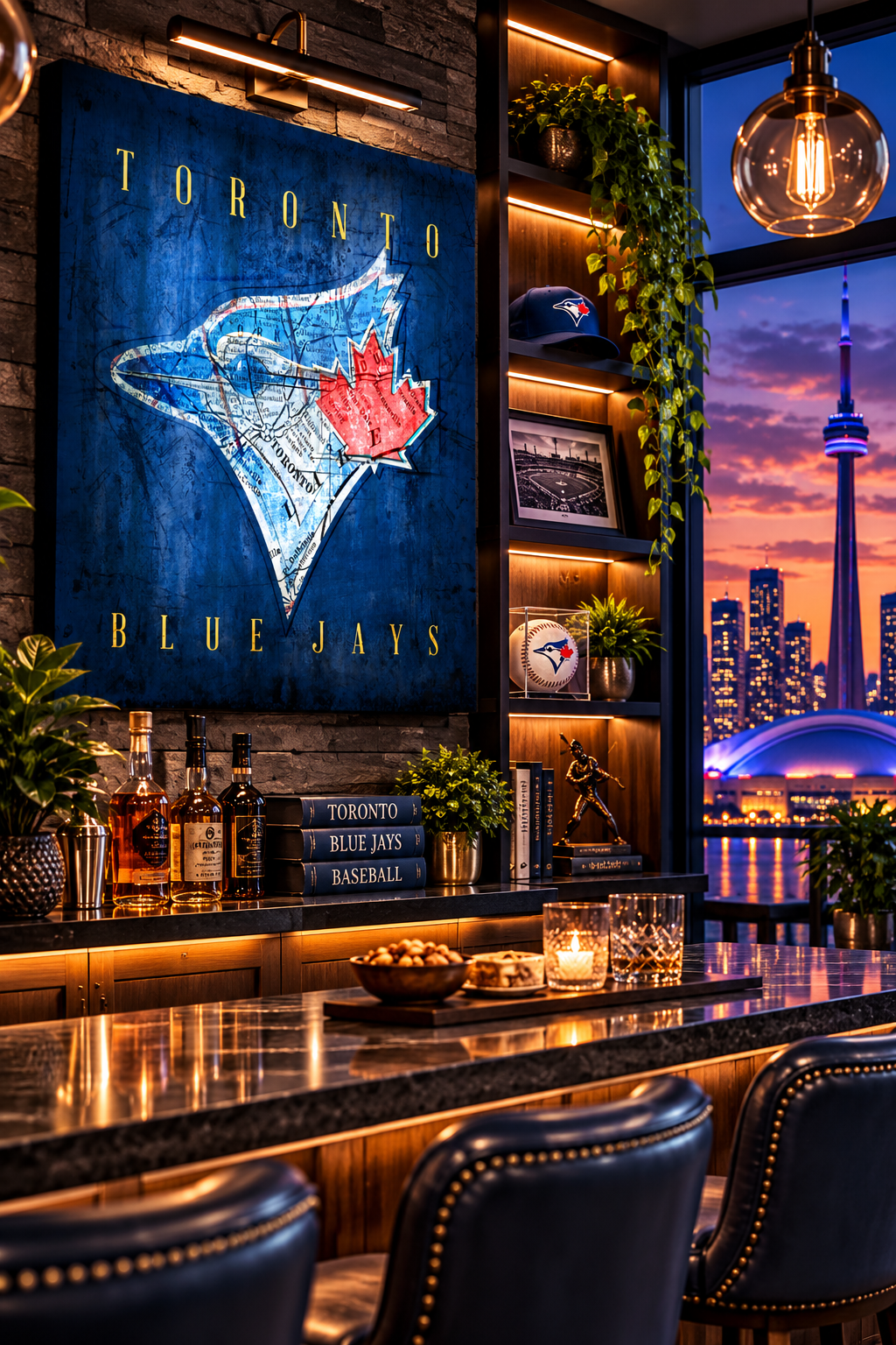 Toronto Blue Jays Canvas Wall Art | Vintage Toronto City Map, Blue Jays Bird Logo & Maple Leaf Design