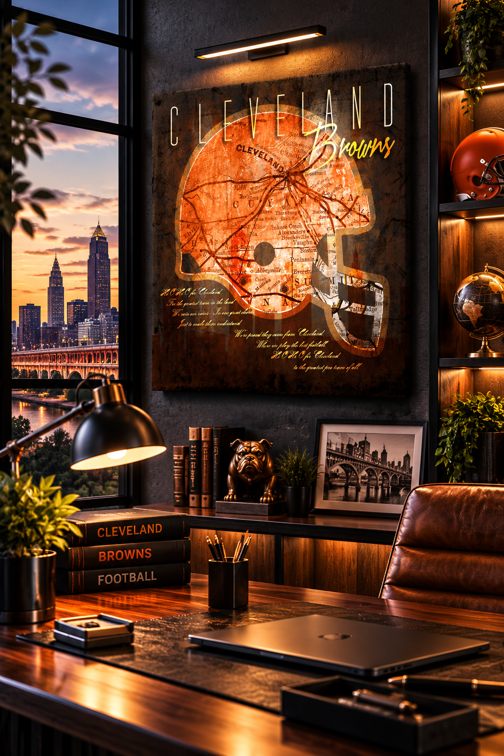 Cleveland Browns Canvas Wall Art | Vintage Cleveland City Map | Football Helmet Man Cave Decor