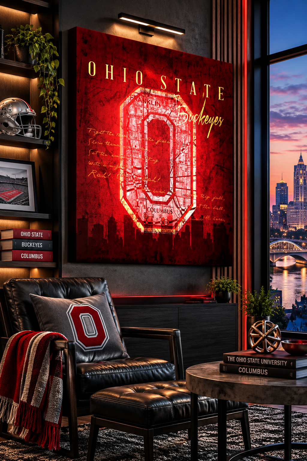 Ohio State Buckeyes Canvas Wall Art | Vintage Columbus Ohio Map, Block O & Fight Song Lyrics