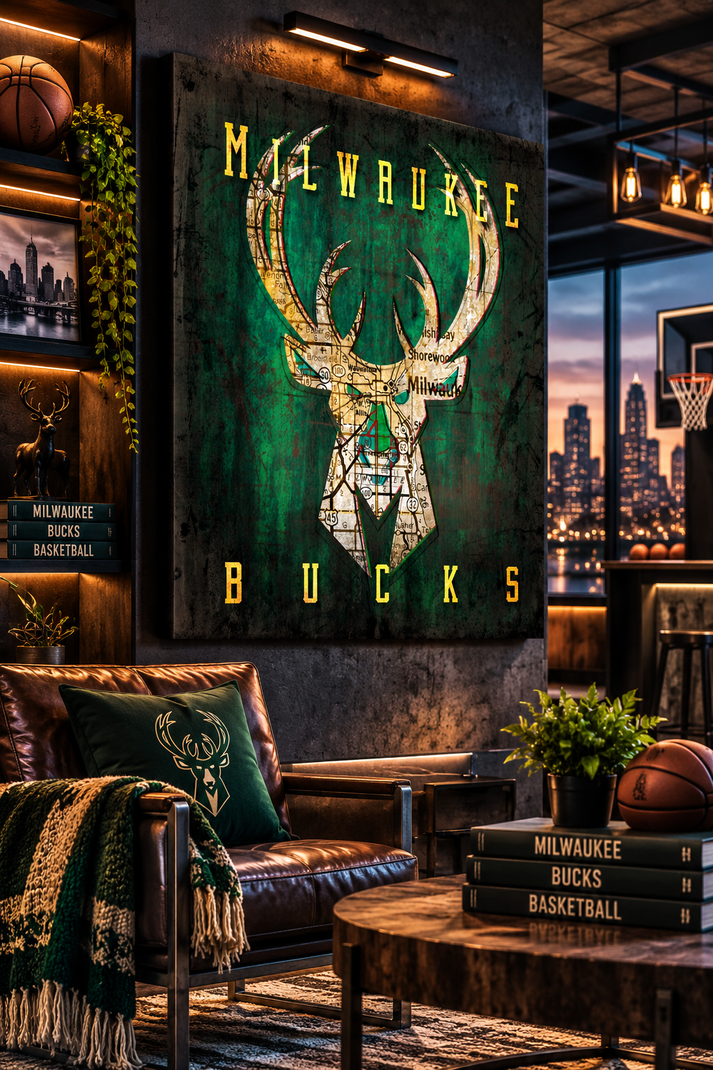 Milwaukee Bucks Canvas Wall Art | Vintage Milwaukee City Map | Basketball Decor