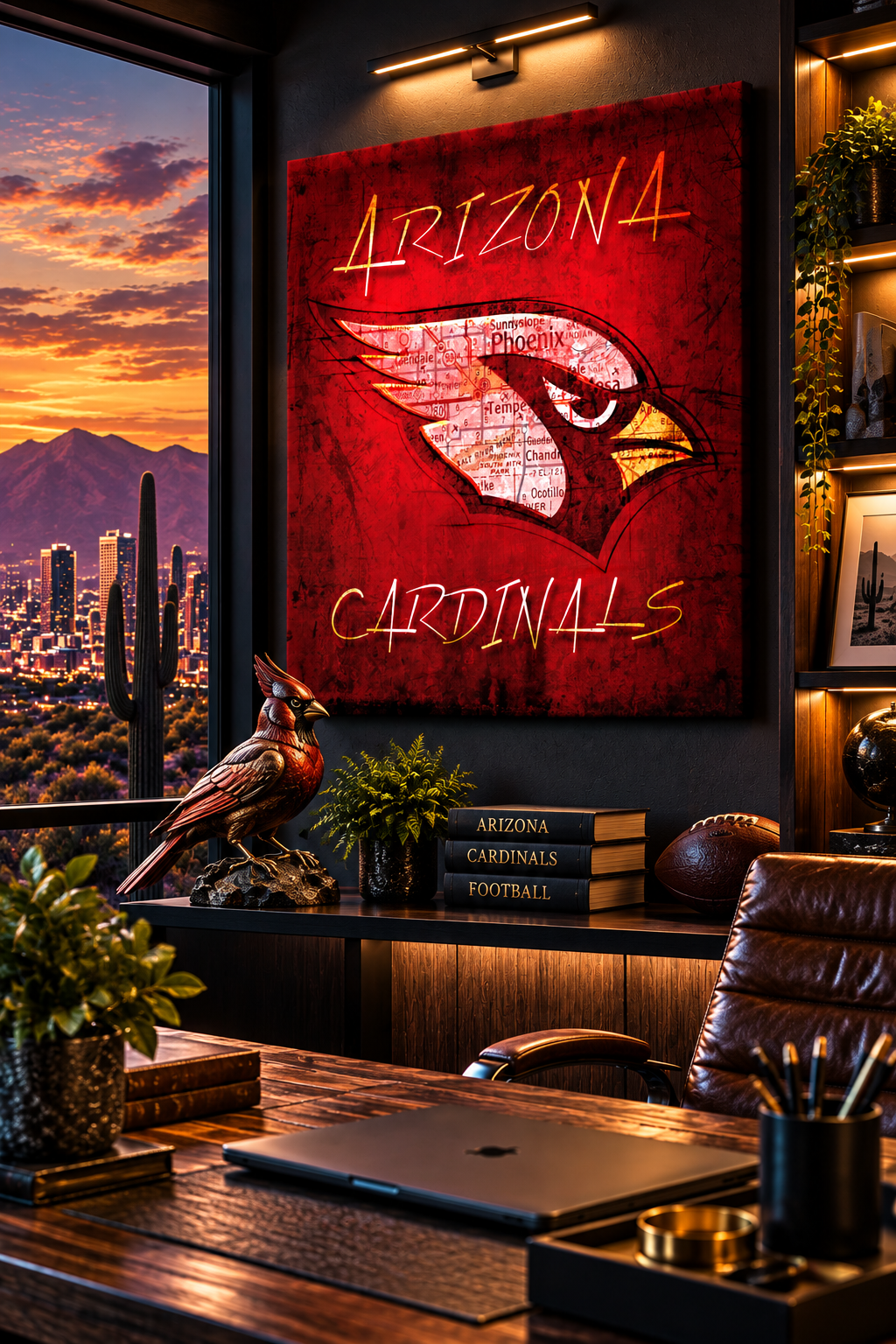 Arizona Cardinals Canvas Wall Art | Vintage Phoenix City Map Football Decor