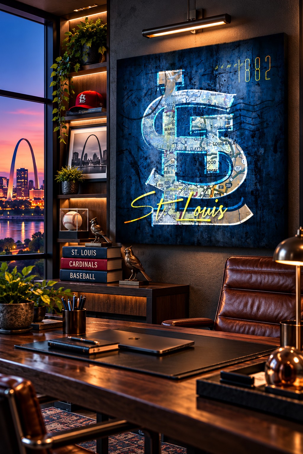 St. Louis Cardinals Canvas Wall Art | Vintage St. Louis City Map & STL Baseball Design
