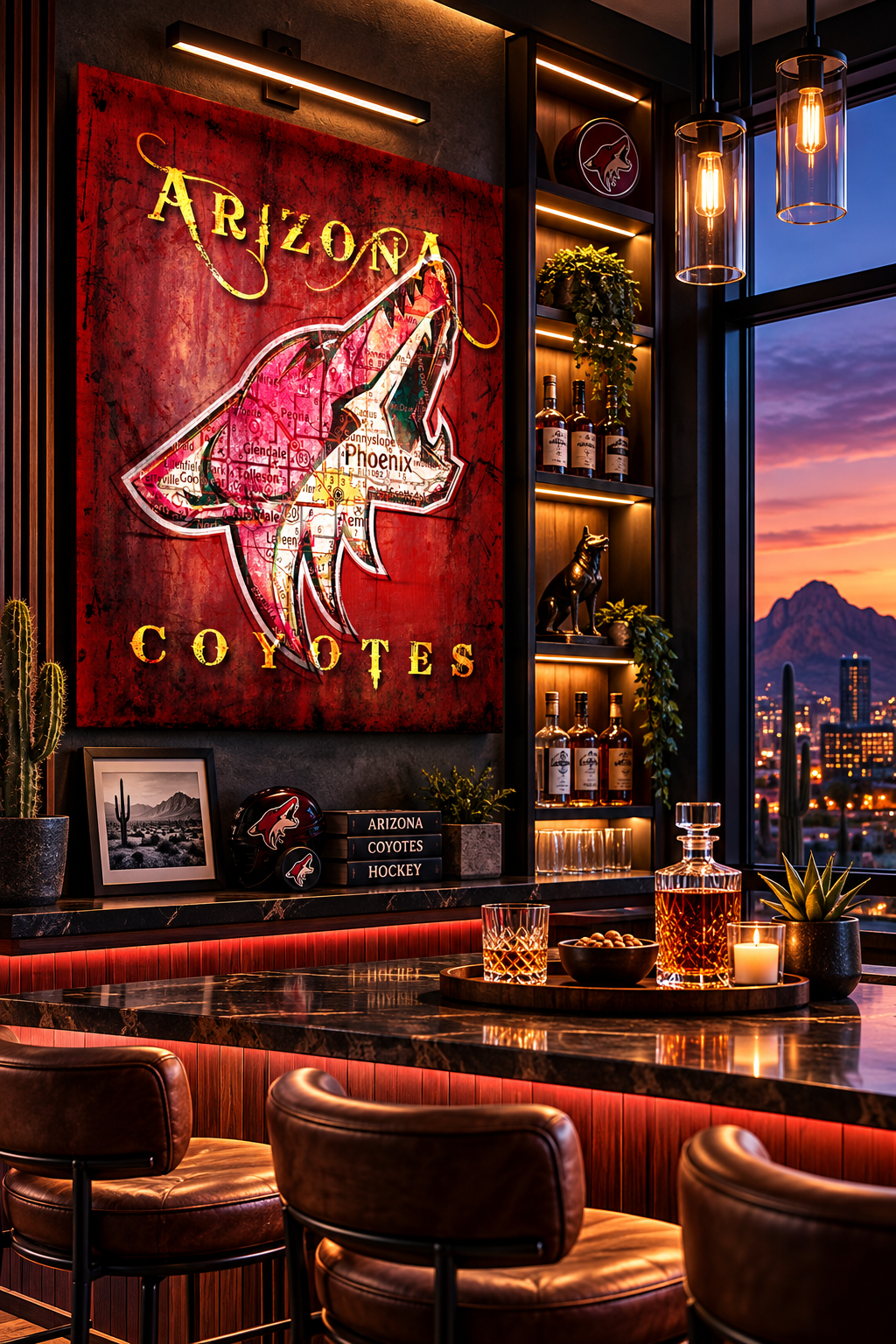 Arizona Coyotes Wall Art | Vintage Phoenix City Map Hockey Canvas Print