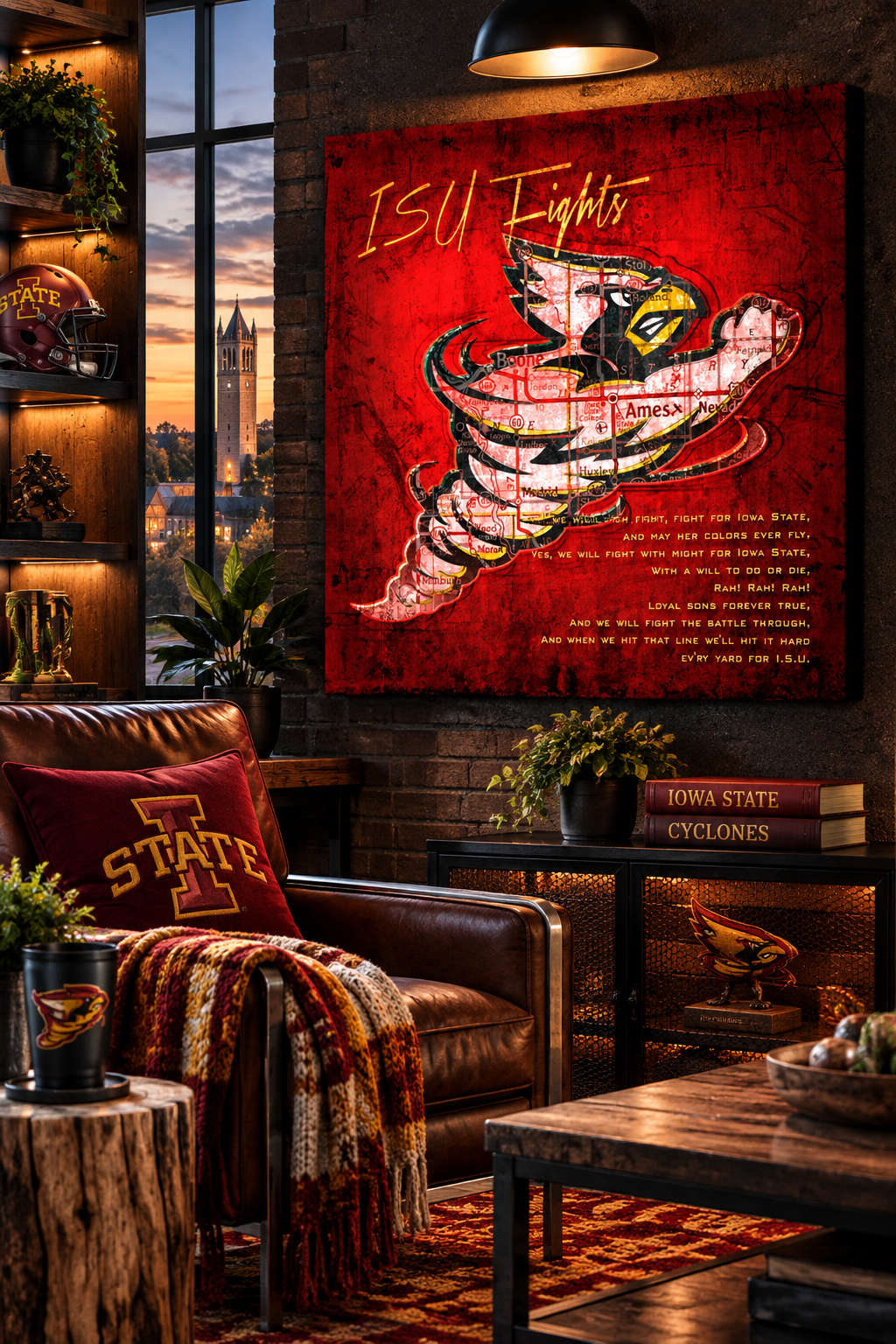 Iowa State Cyclones Canvas Wall Art | Vintage Ames Map, Cy Mascot & Fight Song Lyrics