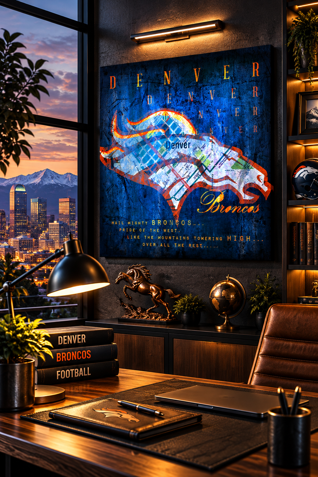 Denver Broncos Canvas Wall Art | Vintage Denver City Map | Football Man Cave Decor