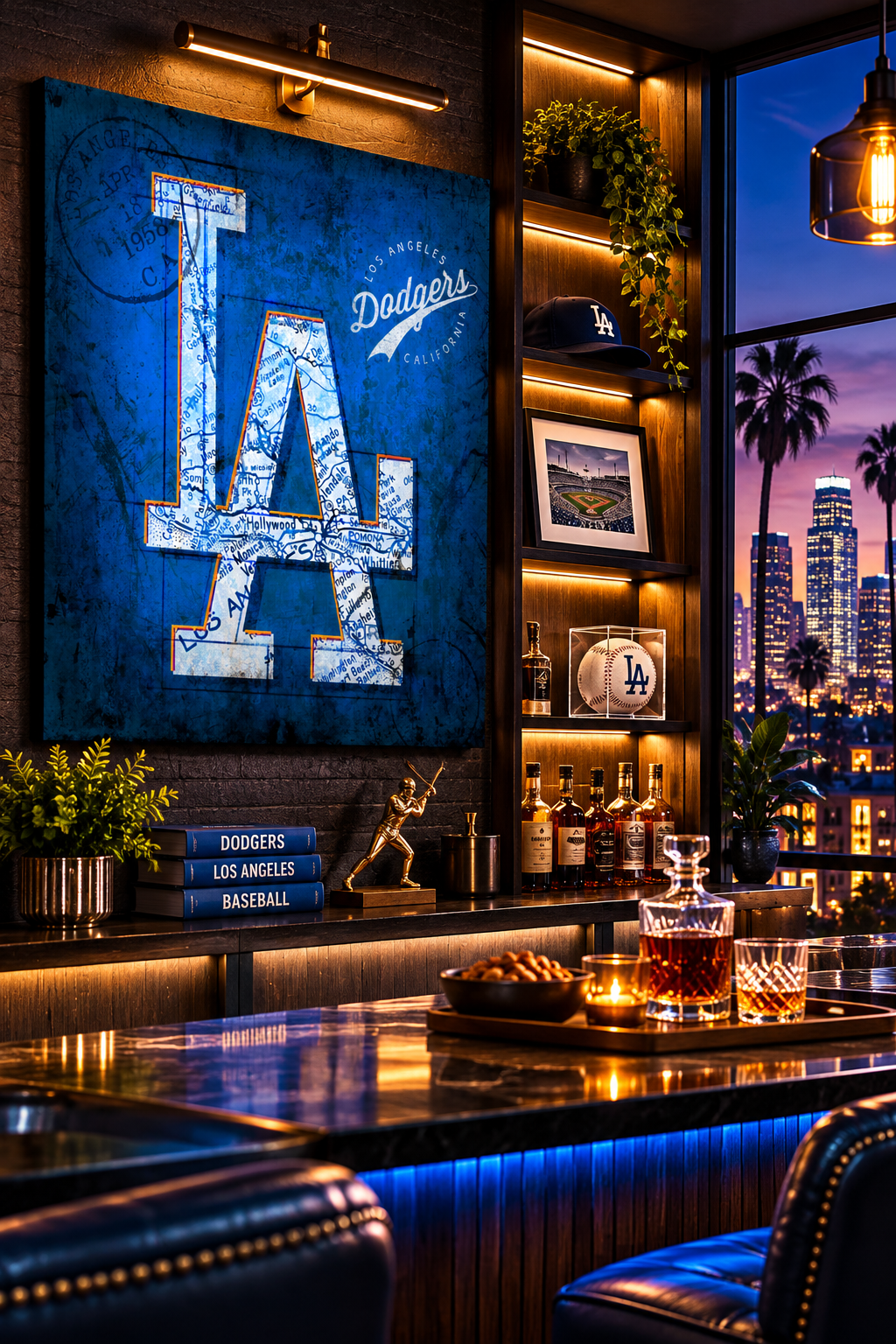 Los Angeles Dodgers Canvas Wall Art | Vintage LA City Map, Interlocking LA Logo & Baseball Design