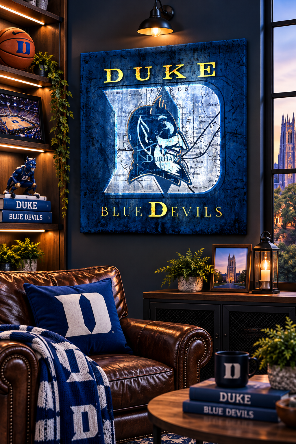 Duke Blue Devils Vintage Durham Map Canvas Wall Art | Duke Basketball Decor | University of Duke Fan Gift